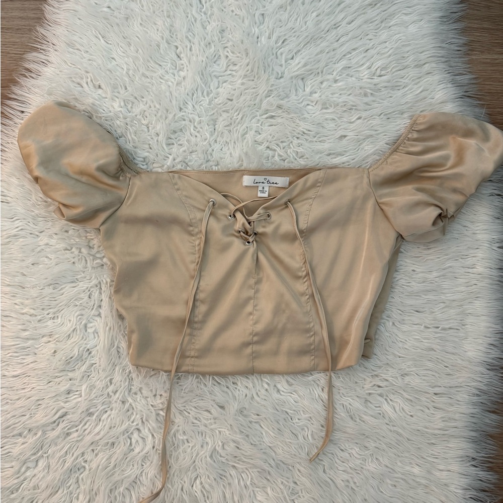 Love Tree tan off the shoulder top in size small